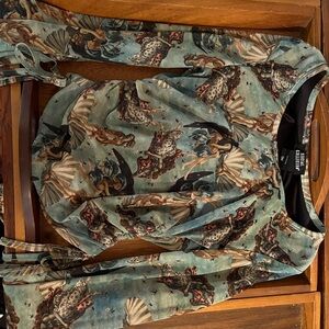 Green Patterned Long Sleeve Top